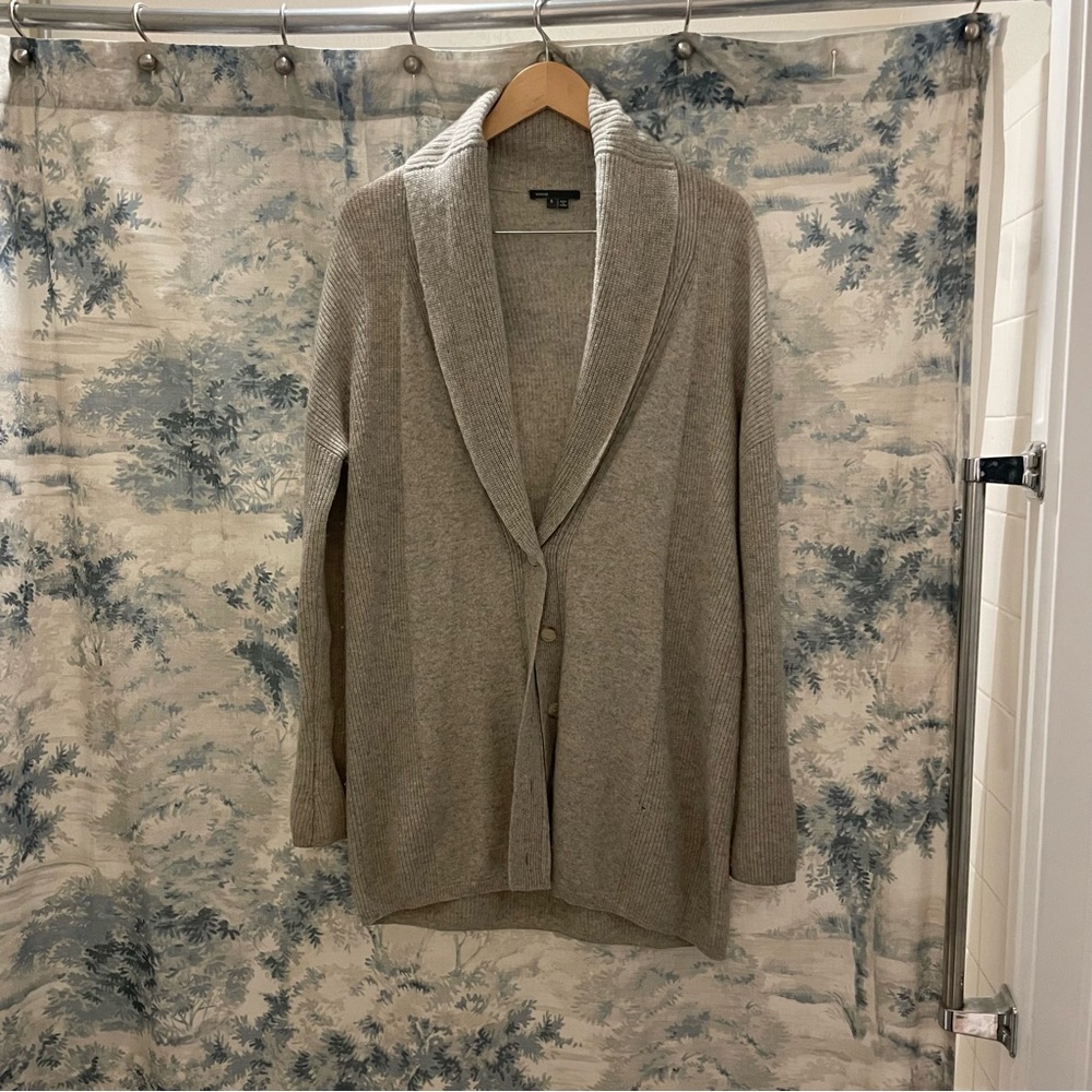 Vince Light Gray Ribbed Cardigan